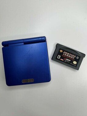 Nintendo Game Boy Advance SP Cobalt Blue AGS-001 Bundle - Justice League GBA